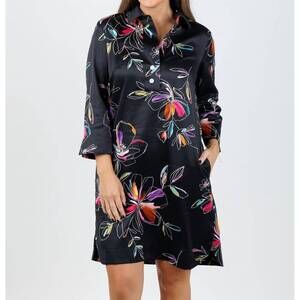 NEW HINSON WU aileen 3/4 sleeve tencel satin dress in floral s.print